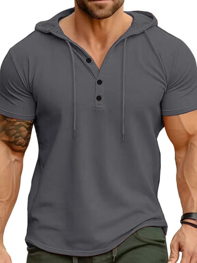 Men's Plus Size Casual Hooded Henley T-Shirt