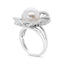 14K White Gold Pearl and Diamond Flower Blossom Ring - Size 6.50