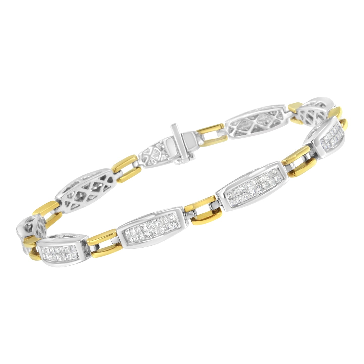 Pulsera de eslabones de diamantes de corte princesa de oro de 14 quilates - 2.0 Cttw