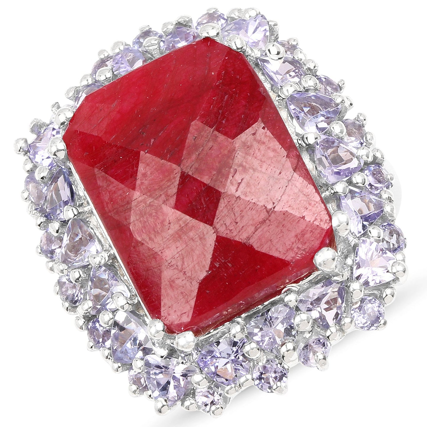 15.13 Carat Dyed Ruby & Tanzanite Sterling Silver Cocktail Ring