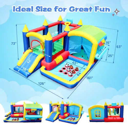 Maison Gonflable 7-en-1 avec Piscine à Balles pour Enfants
