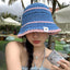 Chapeau seau en paille tissée assorti pour femmes