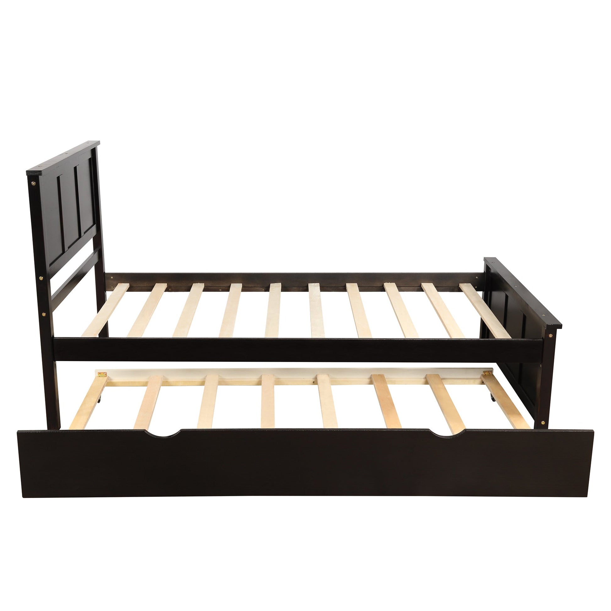 Platform Bed with Twin Size Trundle, Twin Size Frame, Espresso - Korvel