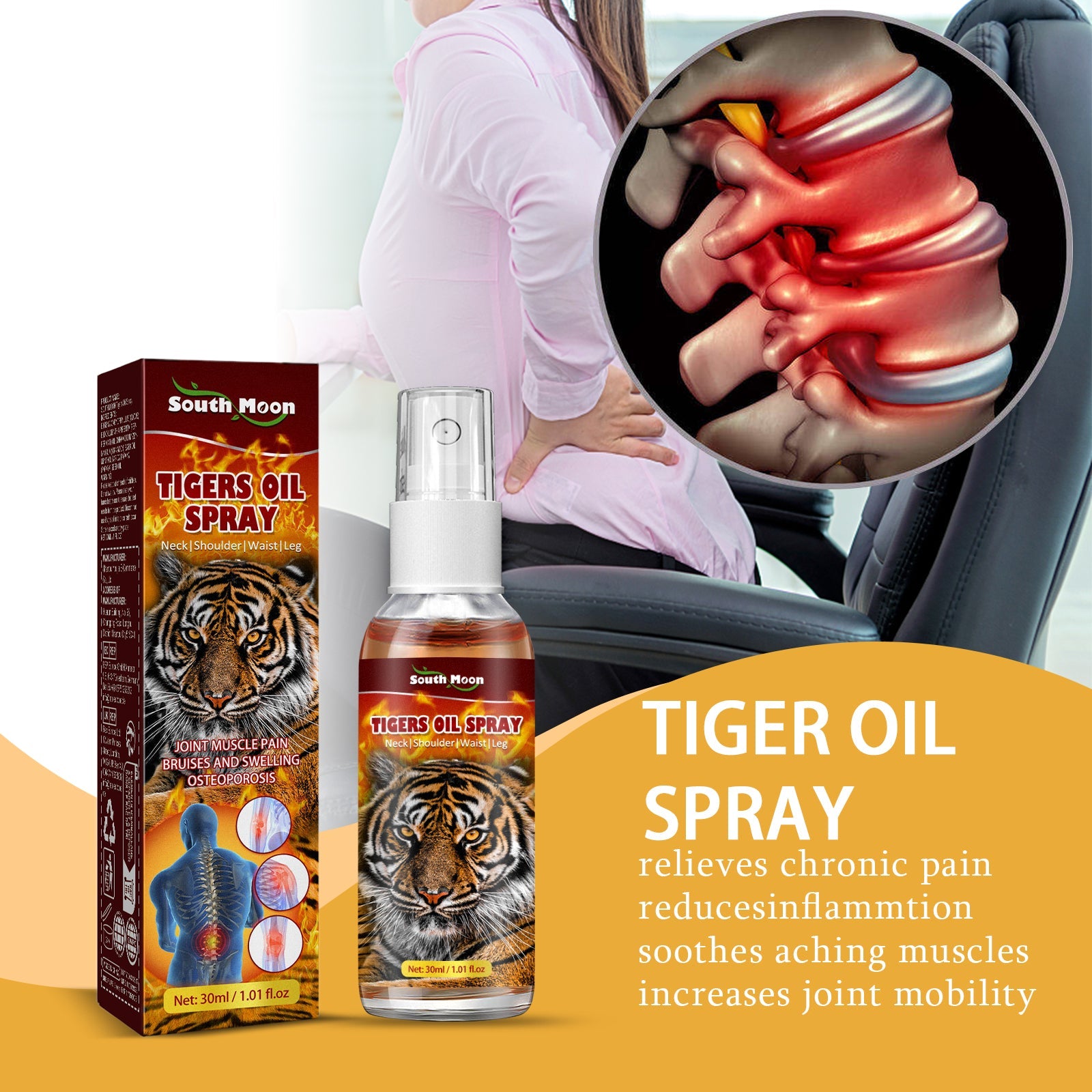 Tiger Oil Spray, Relieve Body Joint Knee Discomfort With External Massage Treatment Spray - Korvel