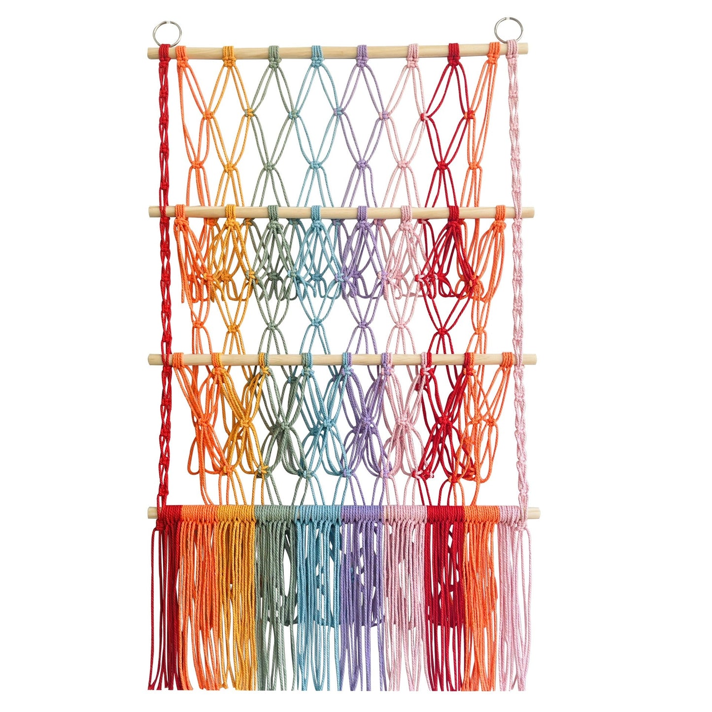 Simple decoration of shelves for children's rooms book ornaments wooden sticks 3-layer plush Bohemian toy storage net bag - Korvel