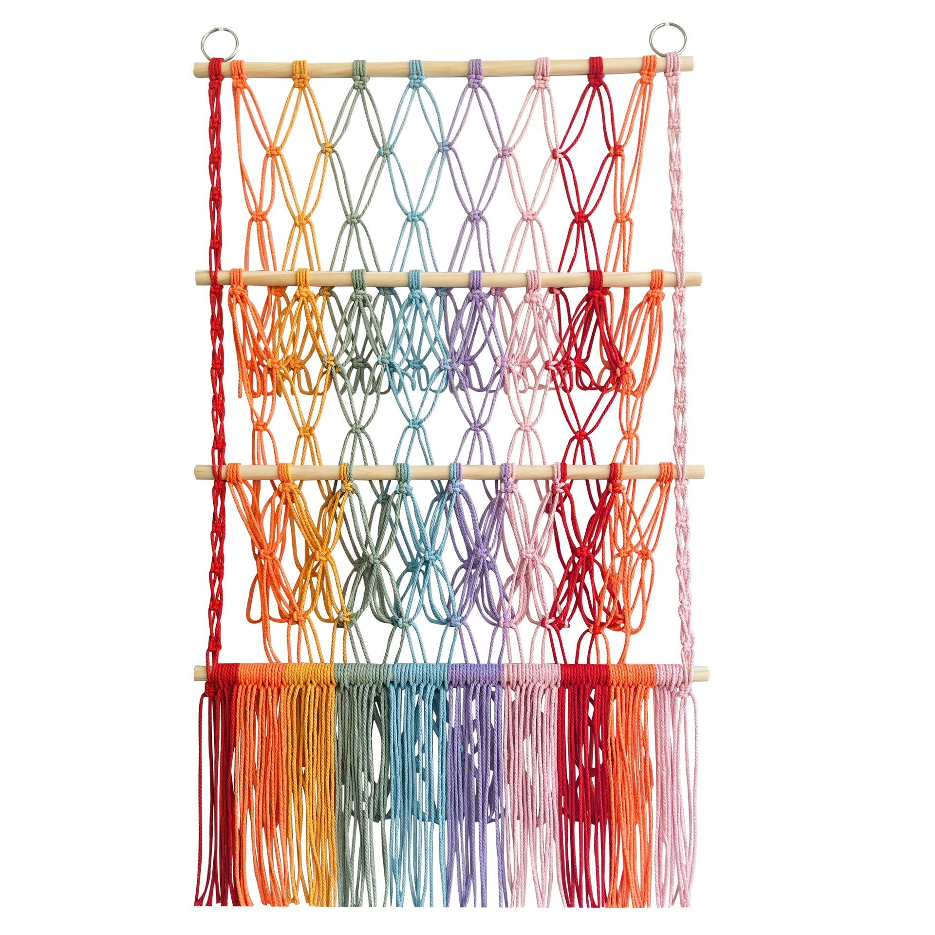 Simple decoration of shelves for children's rooms book ornaments wooden sticks 3-layer plush Bohemian toy storage net bag - Korvel