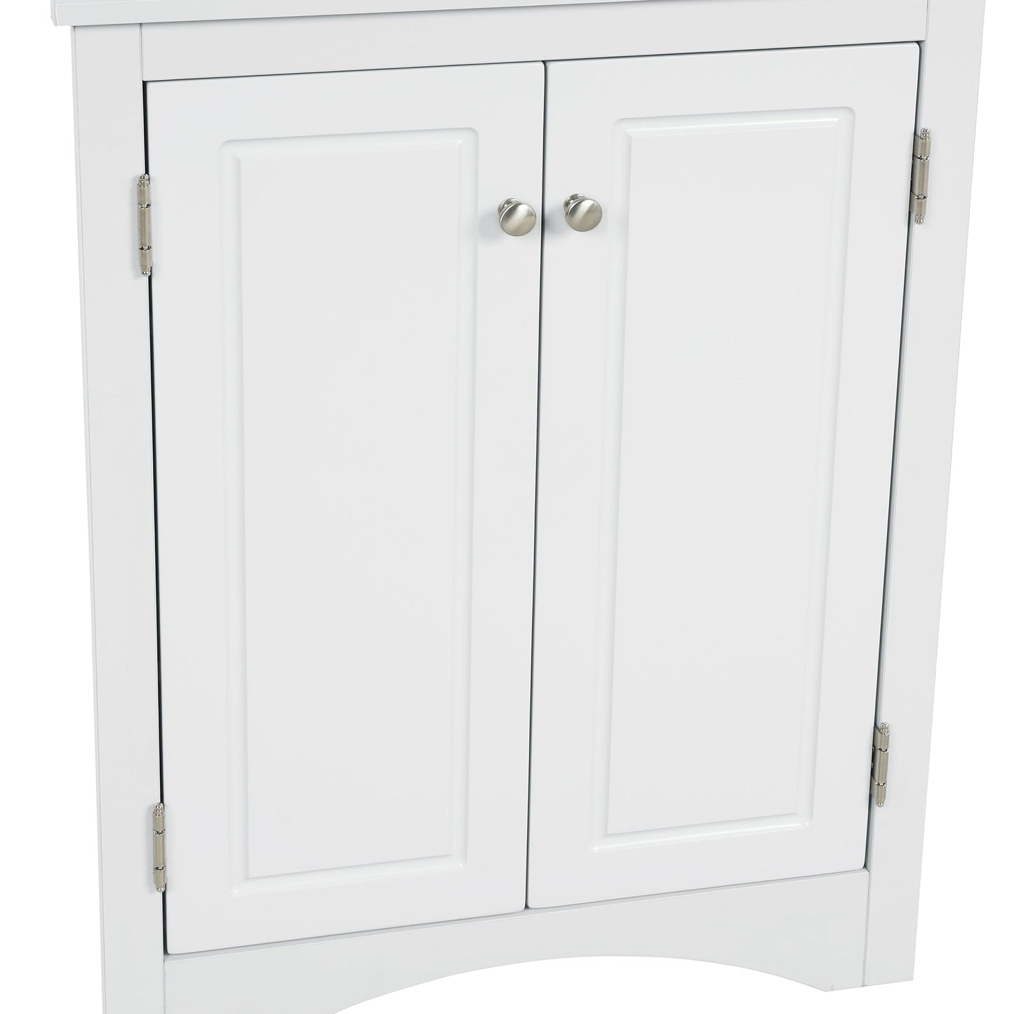 Elegante gabinete de almacenamiento triangular blanco con estantes ajustables