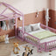 Wooden Full Size Children's Bed with Detachable Headboard and Integrated Clothes Drying Rack, Pink - Korvel
