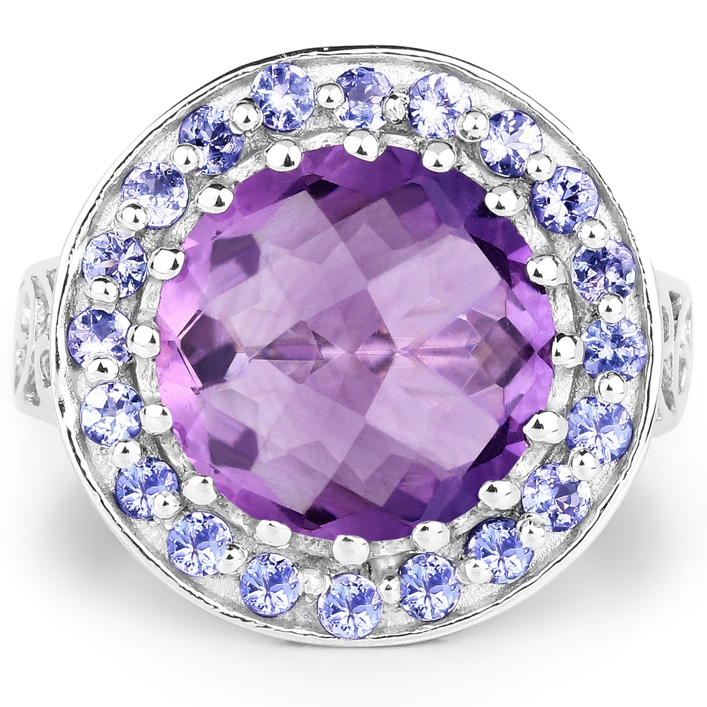 5.95 Carat Genuine Amethyst and Tanzanite Sterling Silver Ring