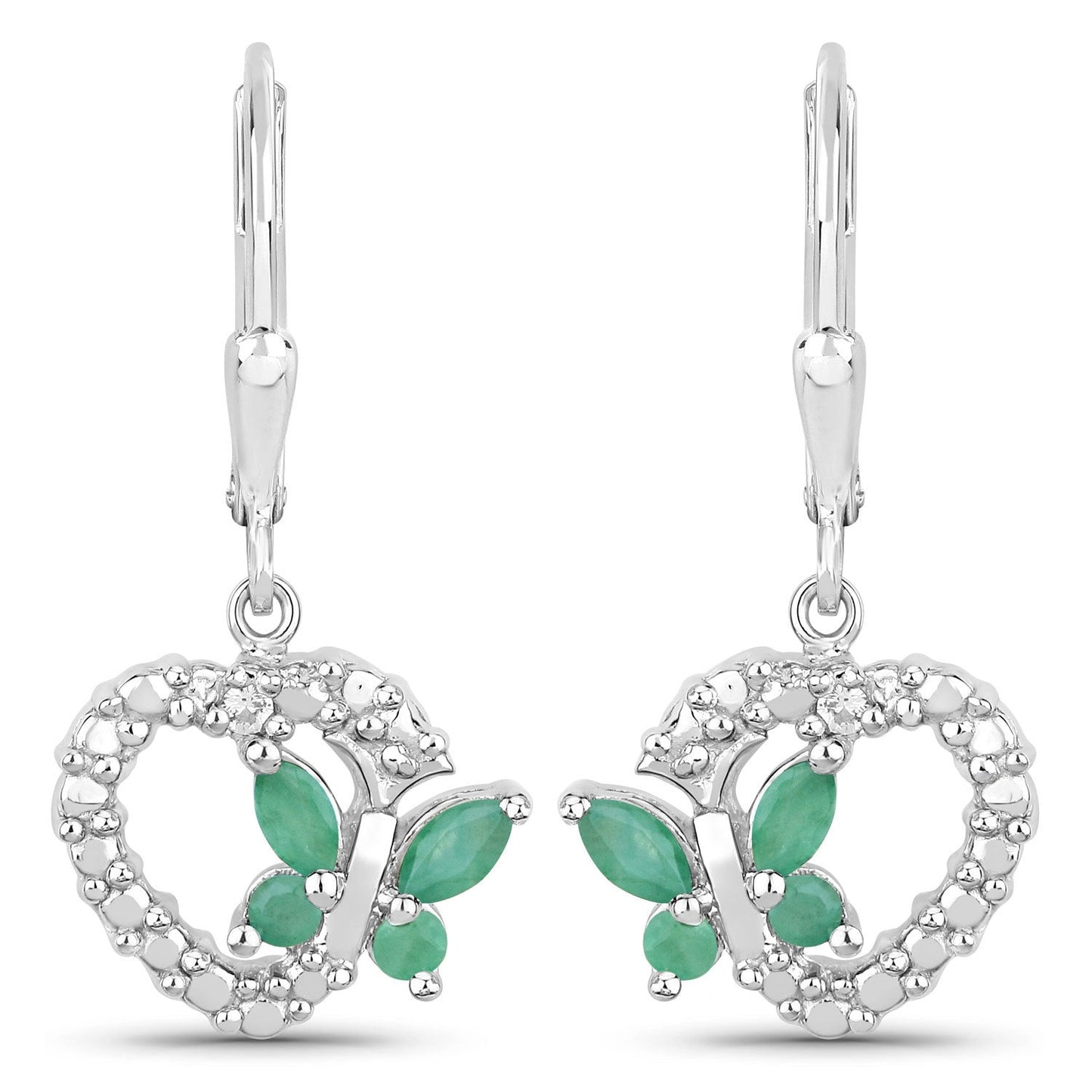 0.44 Carat Emerald and White Sapphire Sterling Silver Earrings