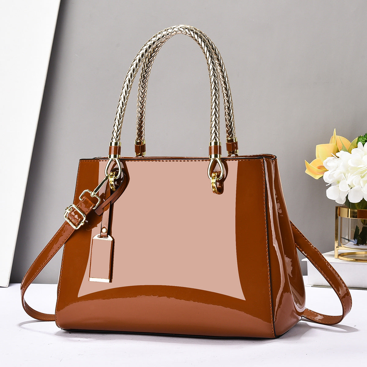 Fashionable Patent Leather Large-Capacity Handbag