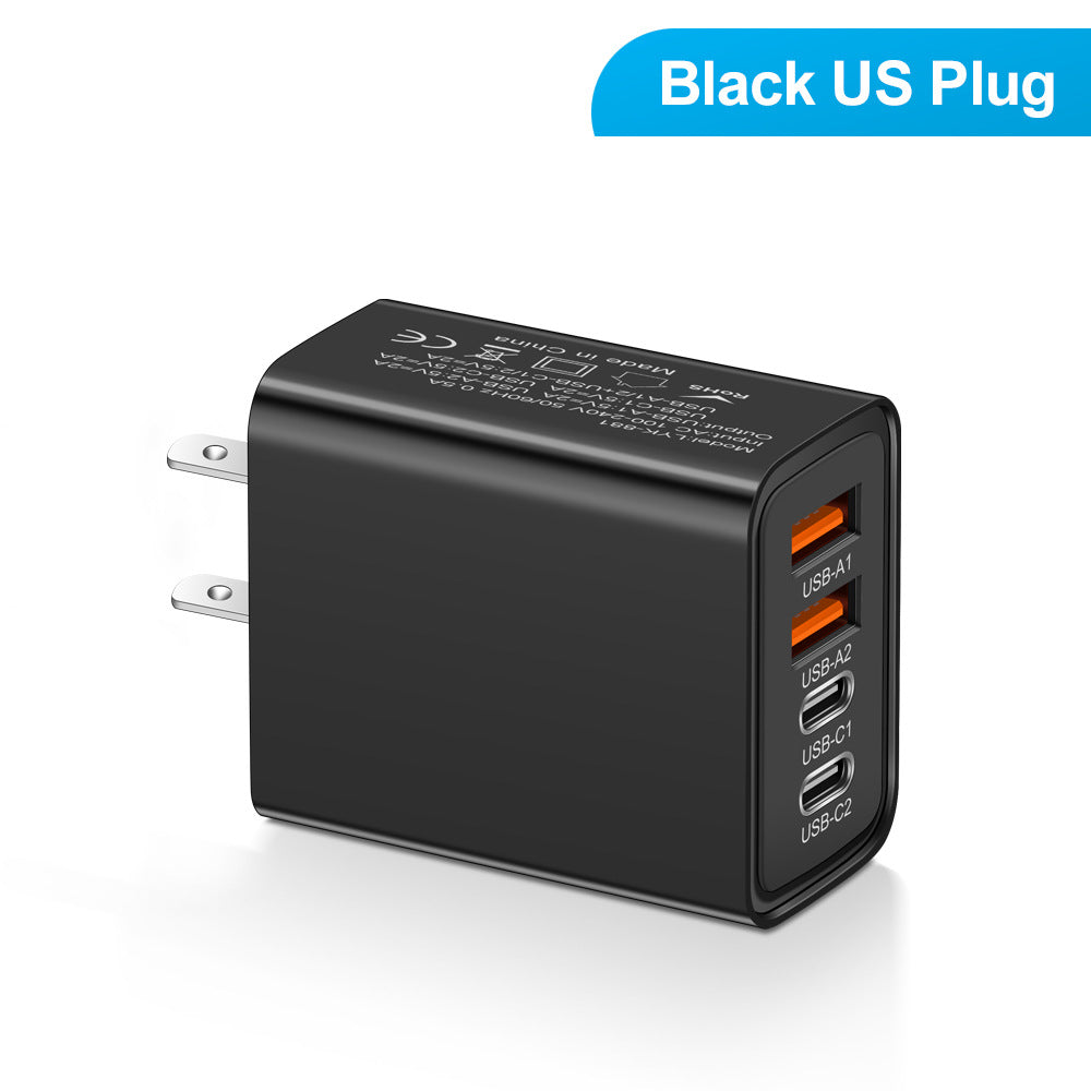 2.4A 2PD+2USB mobile phone charger charging head, American standard, European standard, British standard, travel charging head - Korvel