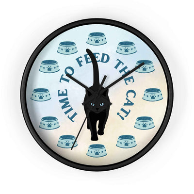 Time to Feed the Cat! Round Wall Clock – Black Frame, 10"