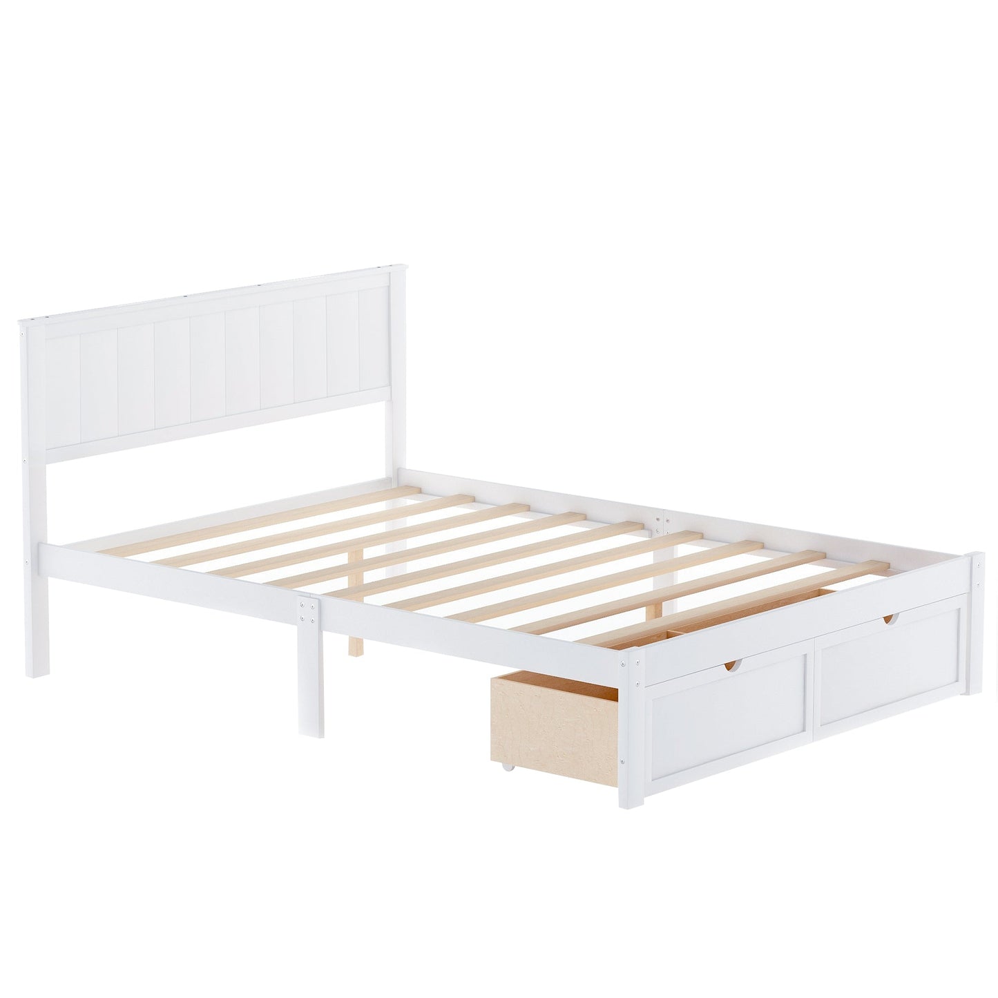 Lit plateforme de taille complète avec tiroirs sous le lit - Blanc