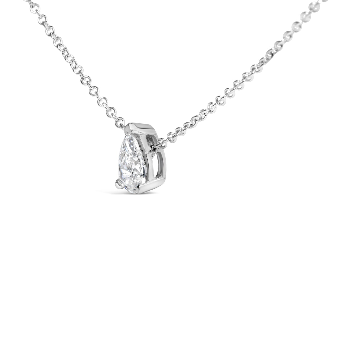 Collar de diamante cultivado en laboratorio en forma de pera de oro blanco de 14 quilates