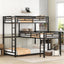 L-shaped Metal Triple Twin Size Bunk Bed, Black - Korvel
