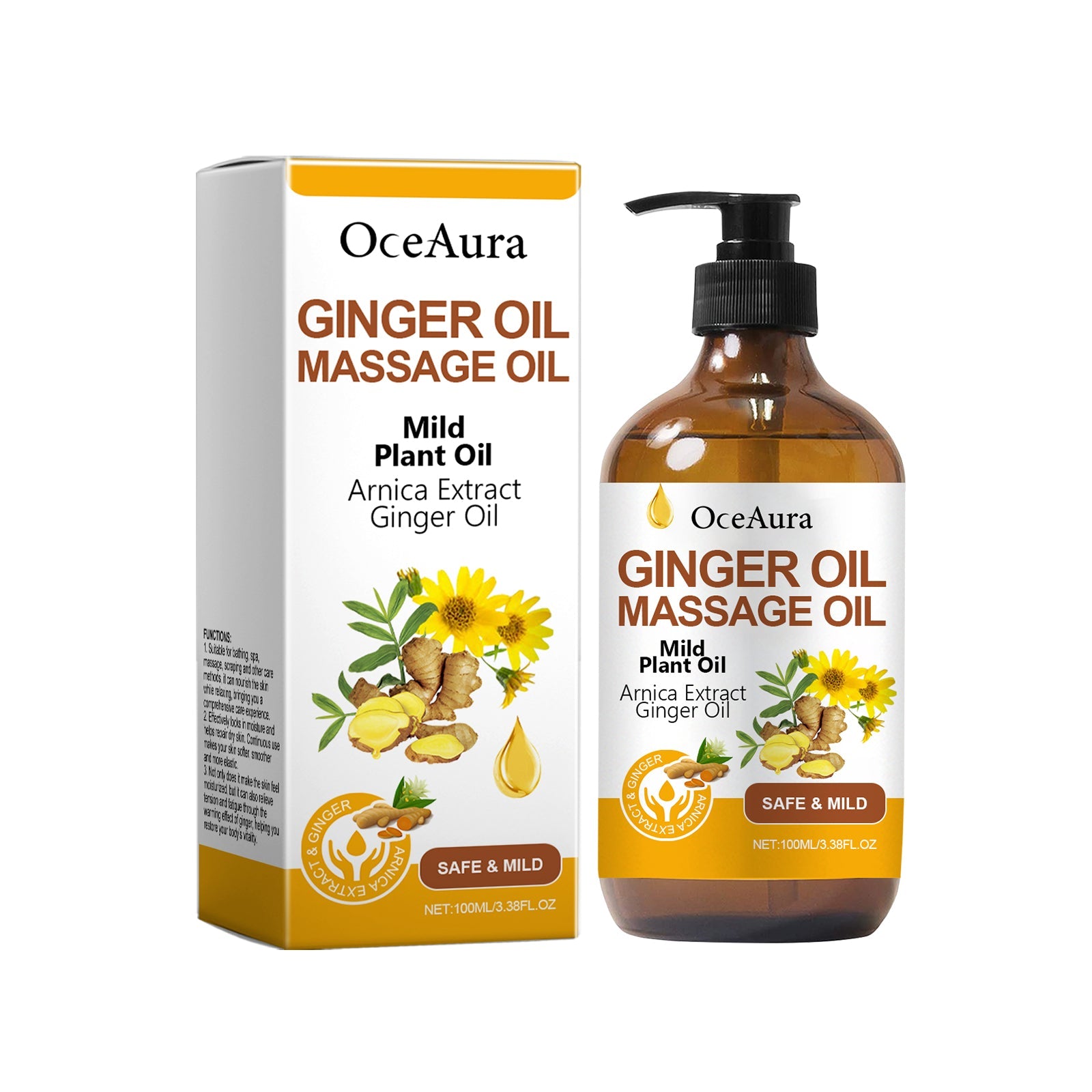 Ginger Massage Essential Oil, Ginger Care Essence Oil Body Massage Daily Care Firming Skin - Korvel
