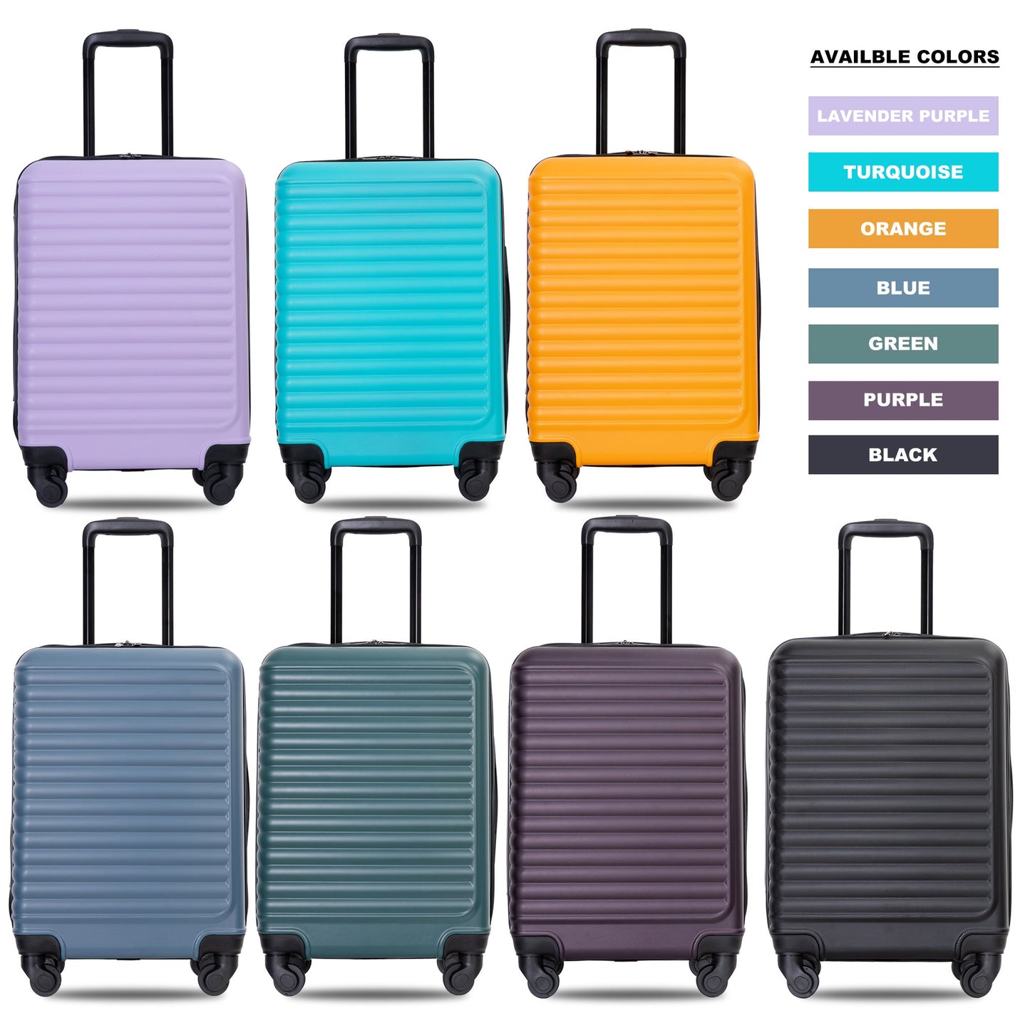 20" Carry on Luggage Lightweight Suitcase, Spinner Wheels, Black - Korvel
