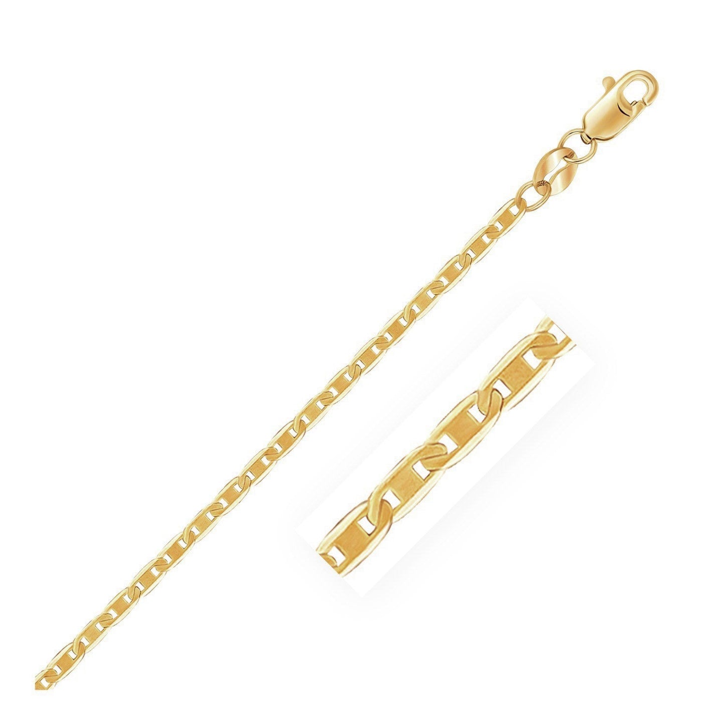 Tobillera de eslabones marineros de oro amarillo de 10k - 1.7mm de ancho