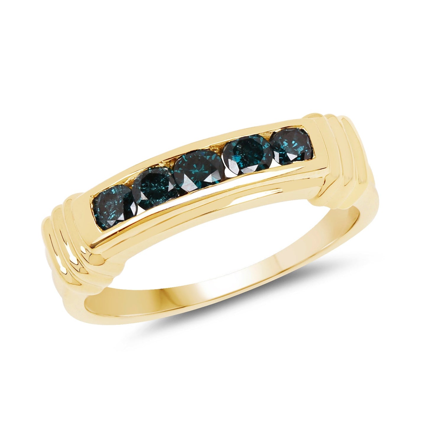 14K Yellow Gold Plated Blue Diamond Sterling Silver Engagement Ring