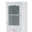 High bathroom storage cabinet with glass door, freestanding, two drawers and adjustable shelves, MDF board, painted white - Korvel