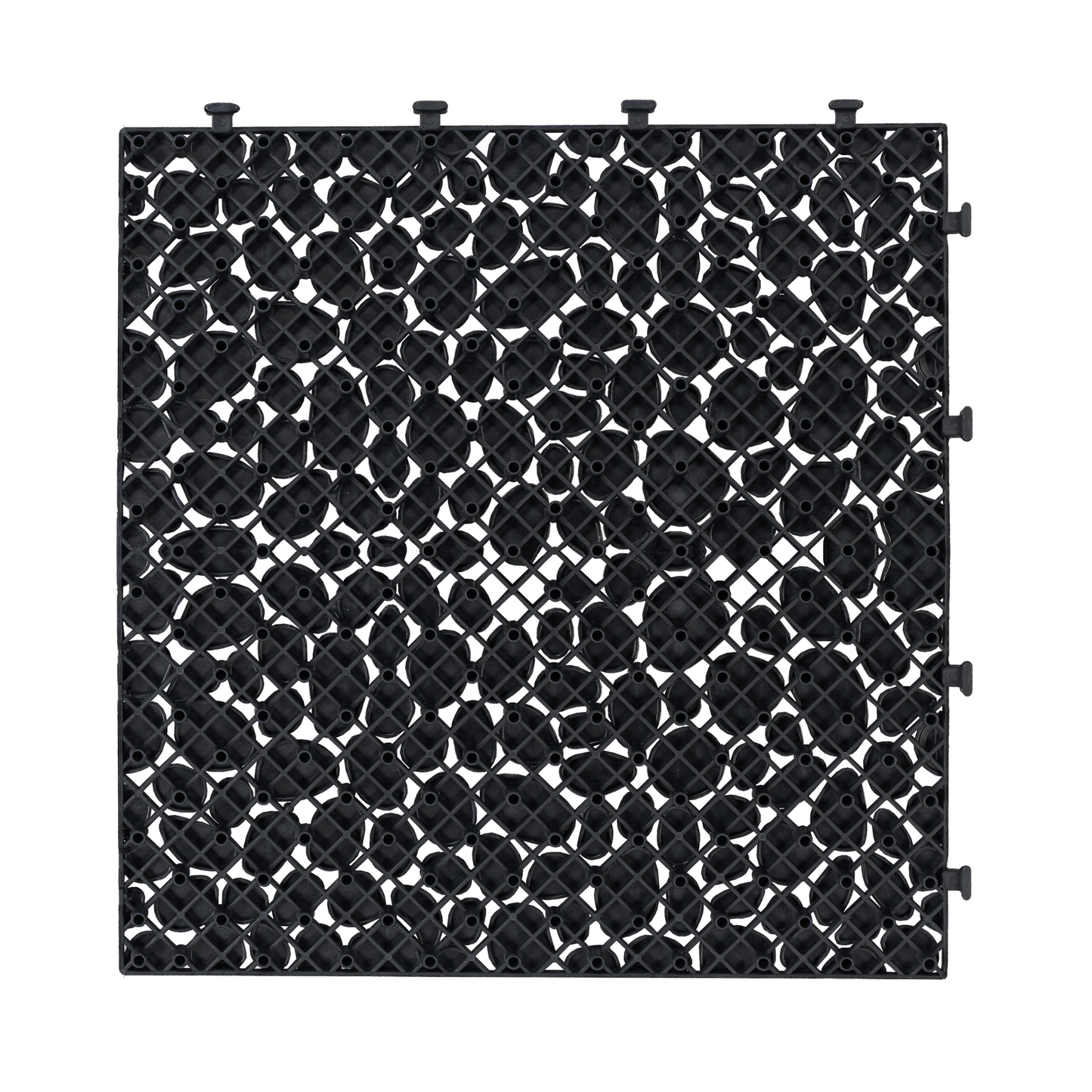 12 x 12 inch black interlocking deck tiles, plastic waterproofing, pebble pattern, pack of 12 - Korvel