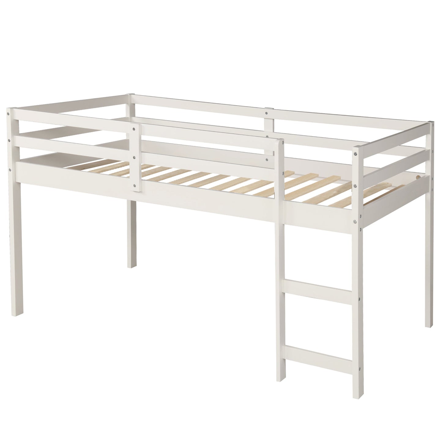 Low Study Twin Loft Bed with Cabinet and Rolling Portable Desk - White (OLD SKU :LP000113AAK) - Korvel