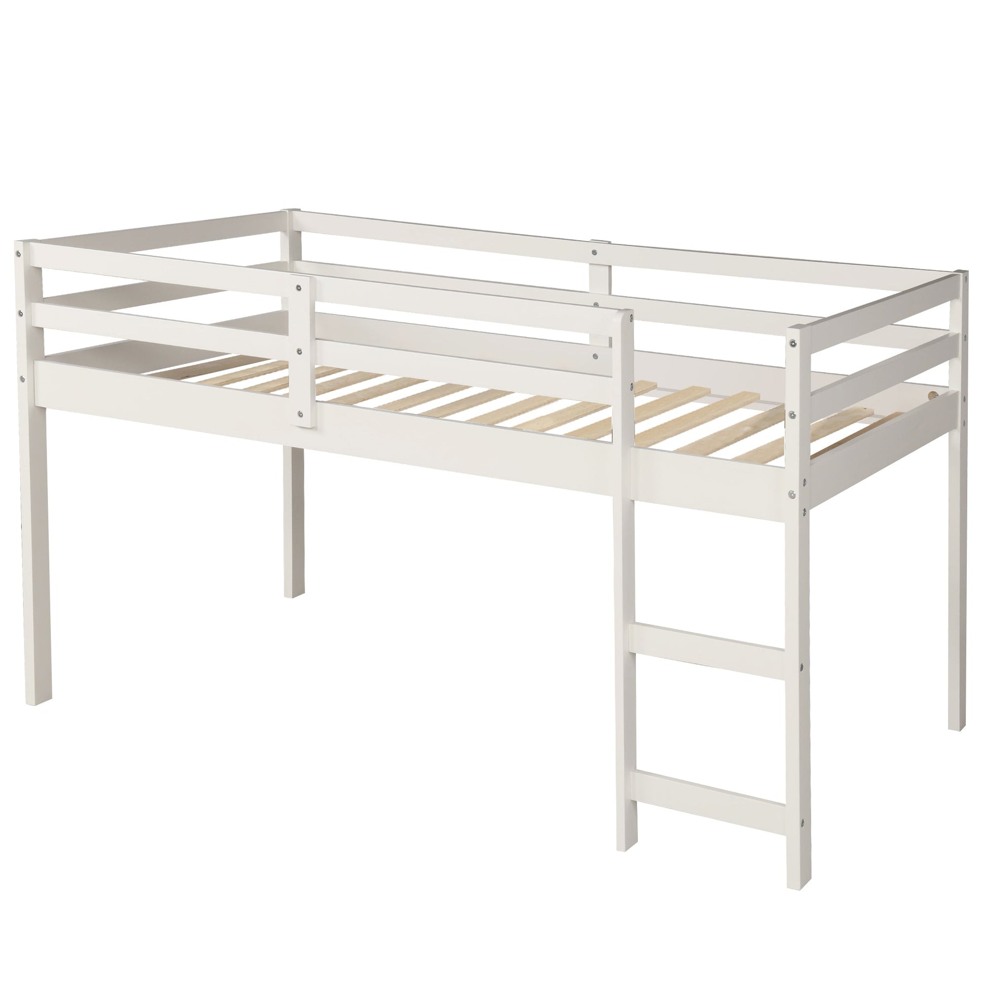 Low Study Twin Loft Bed with Cabinet and Rolling Portable Desk - White (OLD SKU :LP000113AAK) - Korvel