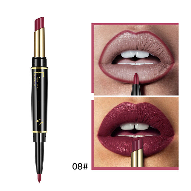 Matte Lipstick Wateproof Double Ended Long Lasting Lipsticks Brand Lip Makeup Cosmetics Nude Dark Red Lips Liner Pencil - Korvel