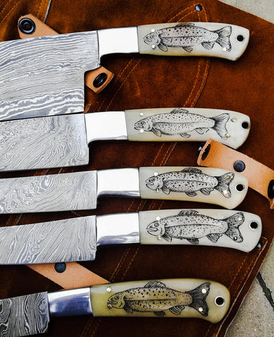 Personalized Damascus Steel Kitchen Knife Set - Korvel