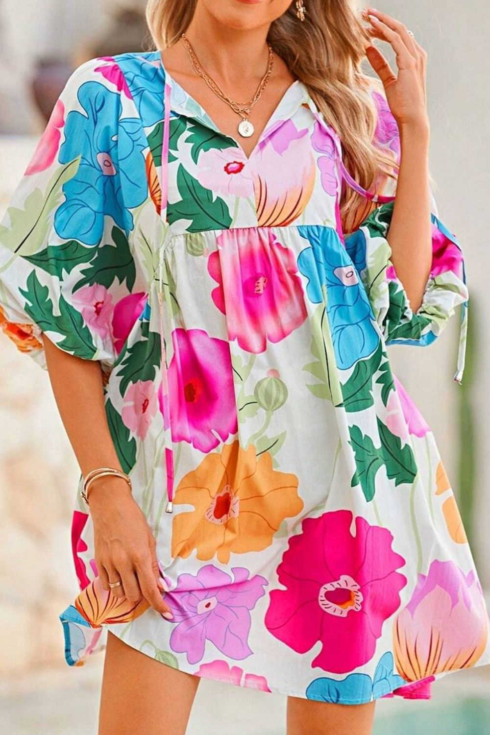 Chic Floral Tie Neck Dress - Elegant & Versatile for Every Occasion - Korvel