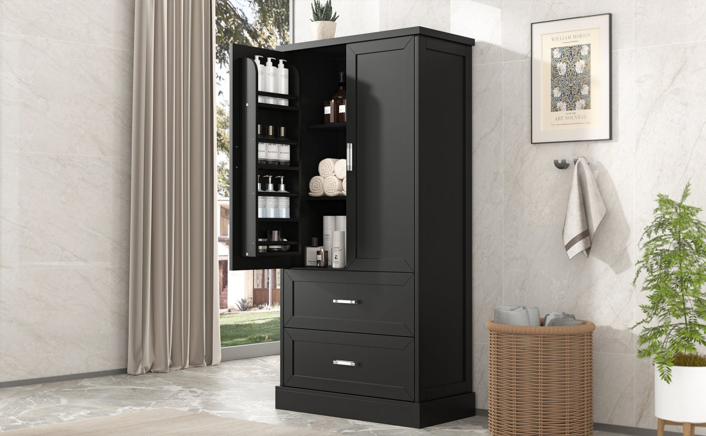 Elegant Tall Bathroom Storage Cabinet with Adjustable Shelf