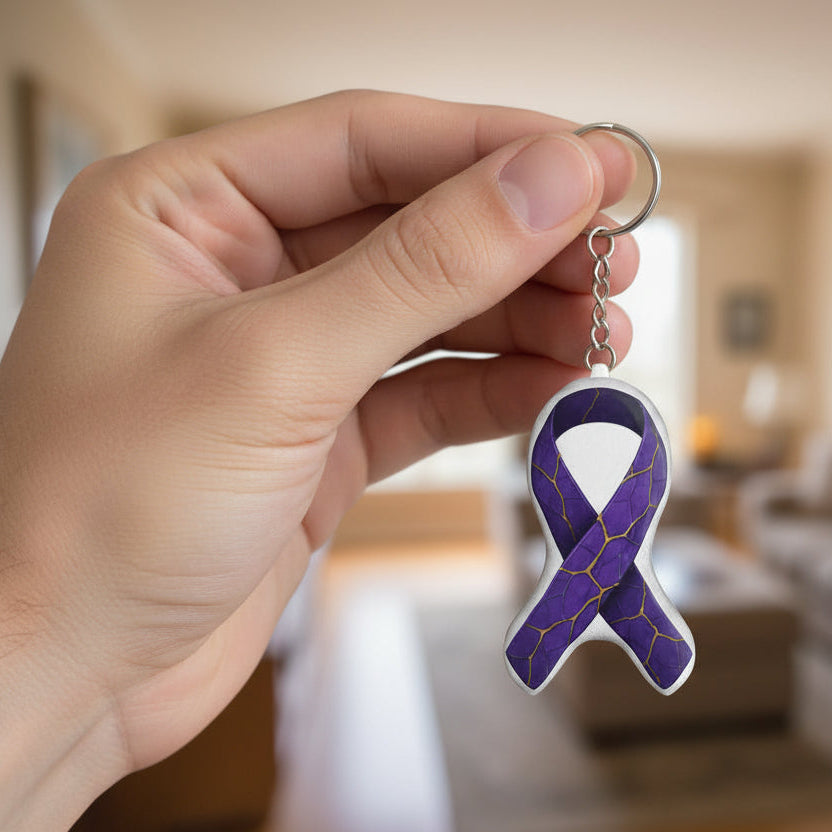 Epilepsy Awareness Plush Keychain - Purple Ribbon Symbol