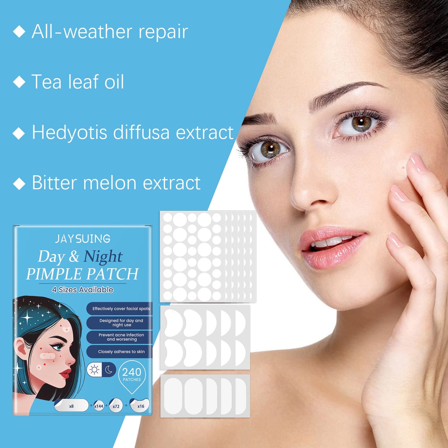 Day And Night Acne Cover Face Acne Patch Comfortably Repair Skin Oil Control Cover Acne Patch - Korvel