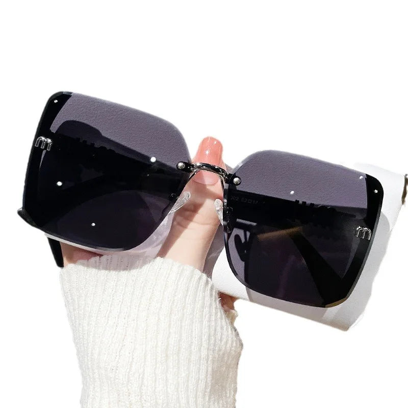 new fashion trimmed sunglasses half frame high quality trend simple sunglasses for women with fine glitter - Korvel