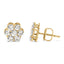 Pendientes de Stud de Diamante en Clúster Floral de Oro Amarillo de 14K