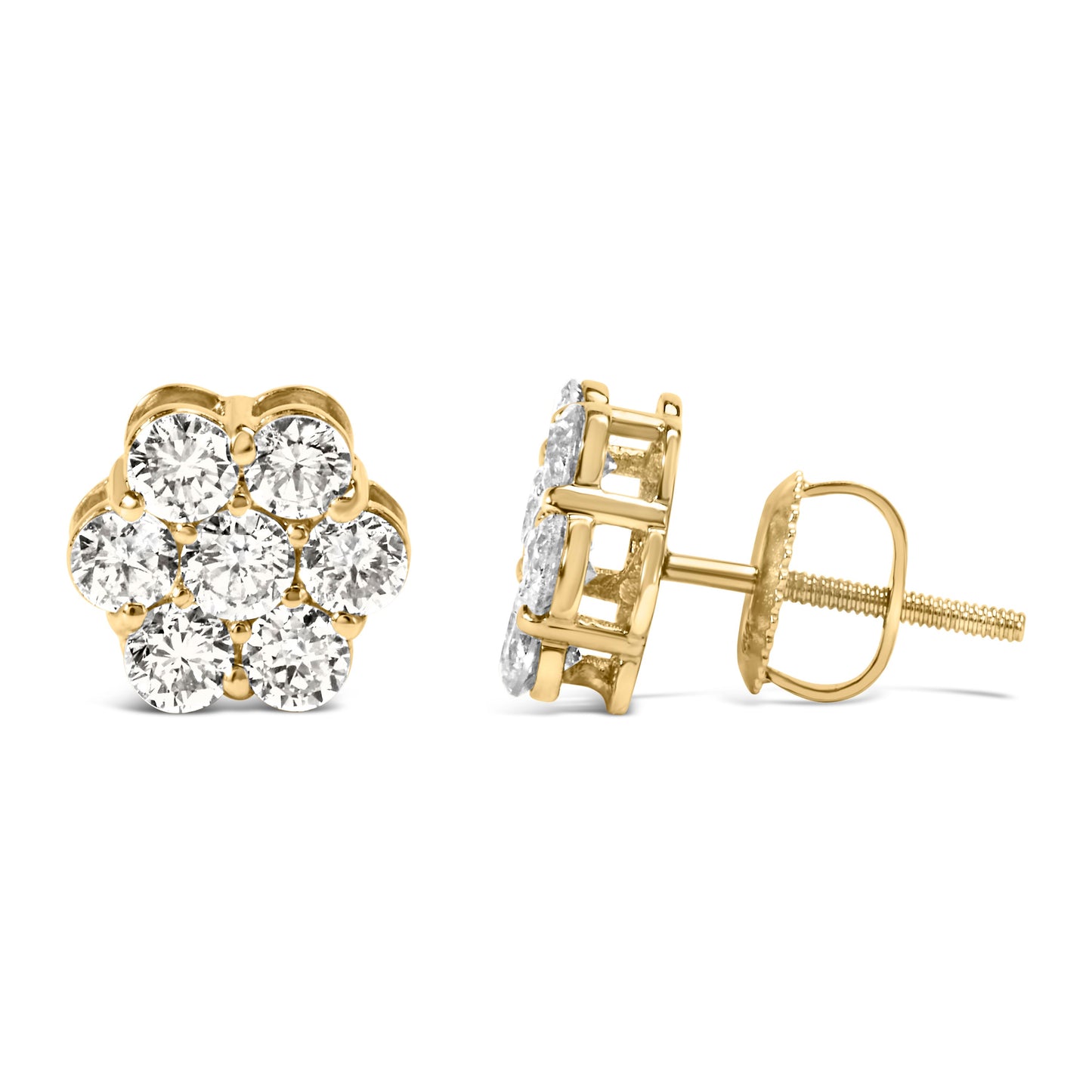 Pendientes de Stud de Diamante en Clúster Floral de Oro Amarillo de 14K