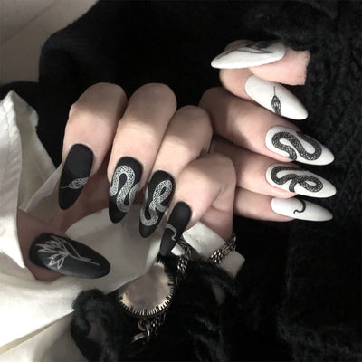 Dark Snake Pattern Mandarin Duck Wearing Manicure Fake Nail Manicure Patch Nail Patch Waterproof Removable Nail - Korvel
