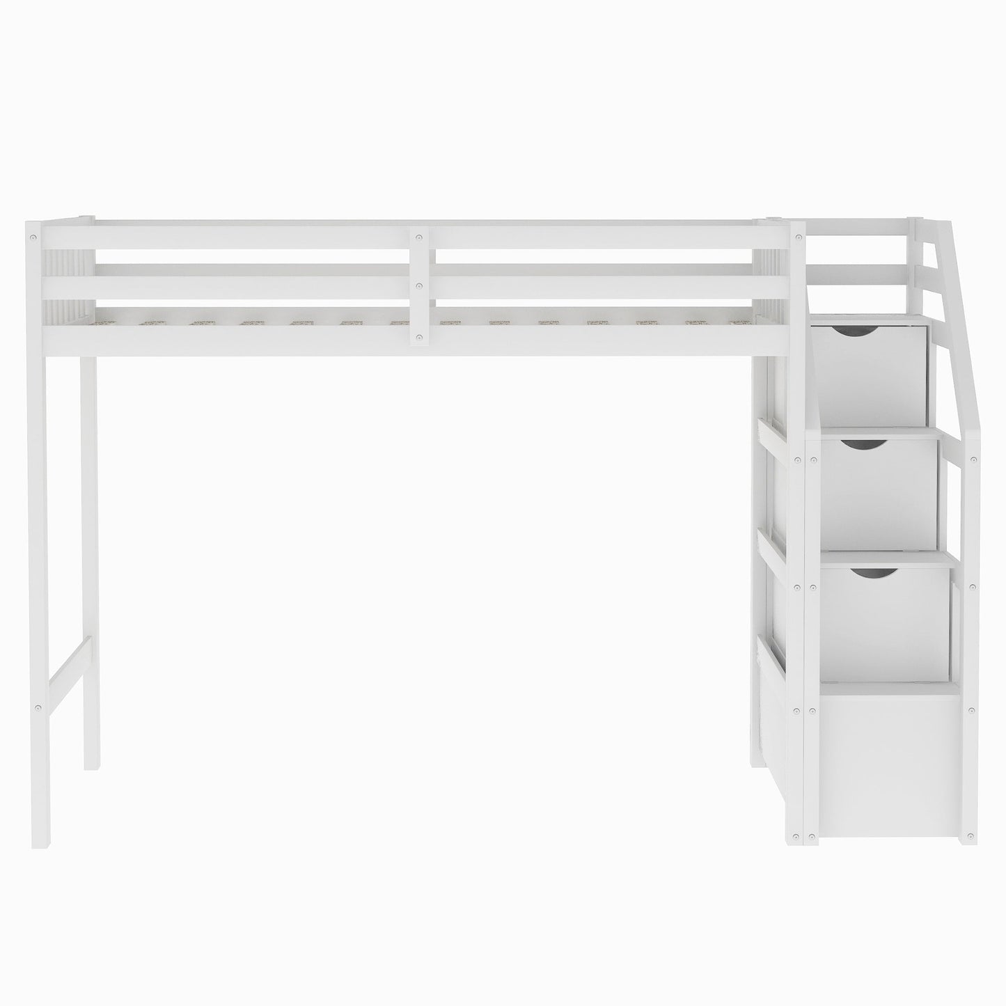 Twin over Full Loft Bed with Staircase,White - Korvel