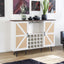 White Faux Rattan Barn Door Wine Cabinet with Wine Rack and Wine Glass Rack, Double Door Design with Removable Shelves - Korvel