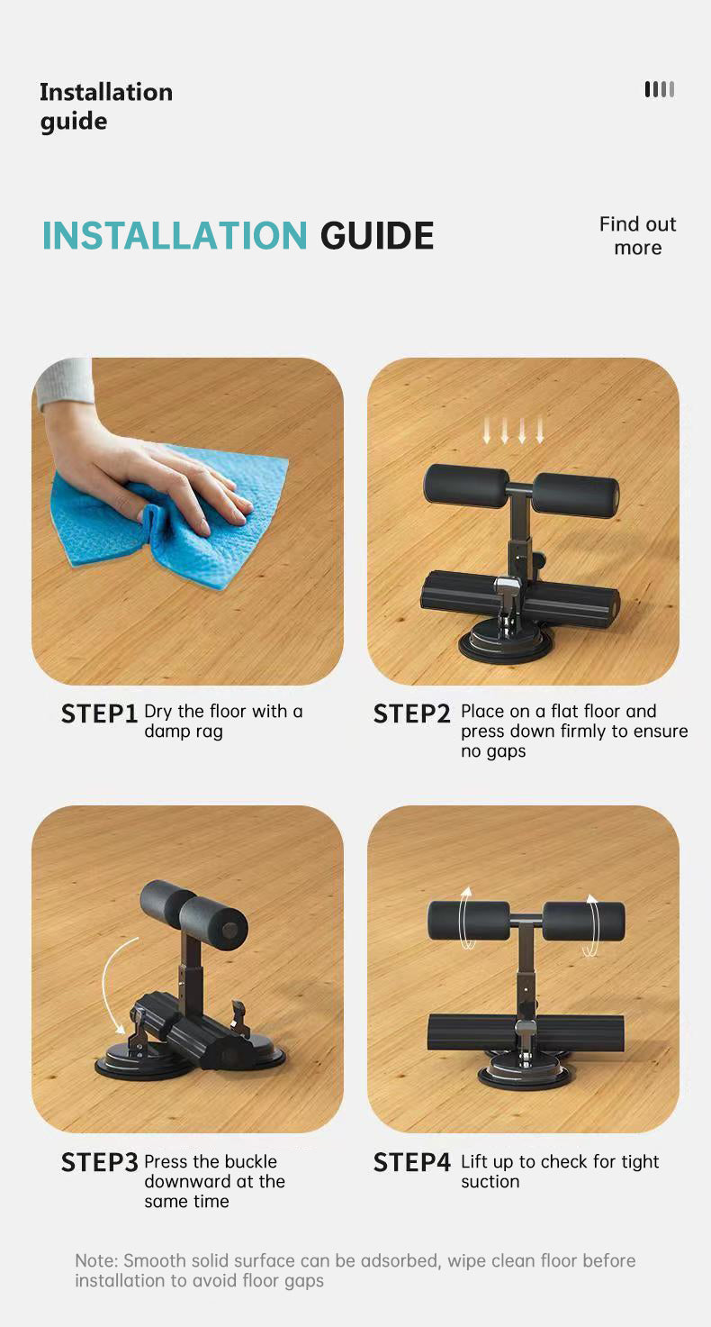 Portable Self-Suction Sit-up Bar Abdominal Core Trainer Movement Auxiliary Device Adjustable Sit Up Assistant - Korvel