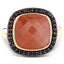 Anillo de Plata Esterlina con Piedra Luna Melocotón de 6.74 Quilates y Espinela Negra