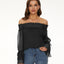Blouse en Chiffon Élégante à Manches Longues et Épaules Dégagées avec Pois