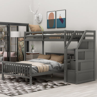Twin over Full Loft Bed with Staircase Gray - Korvel