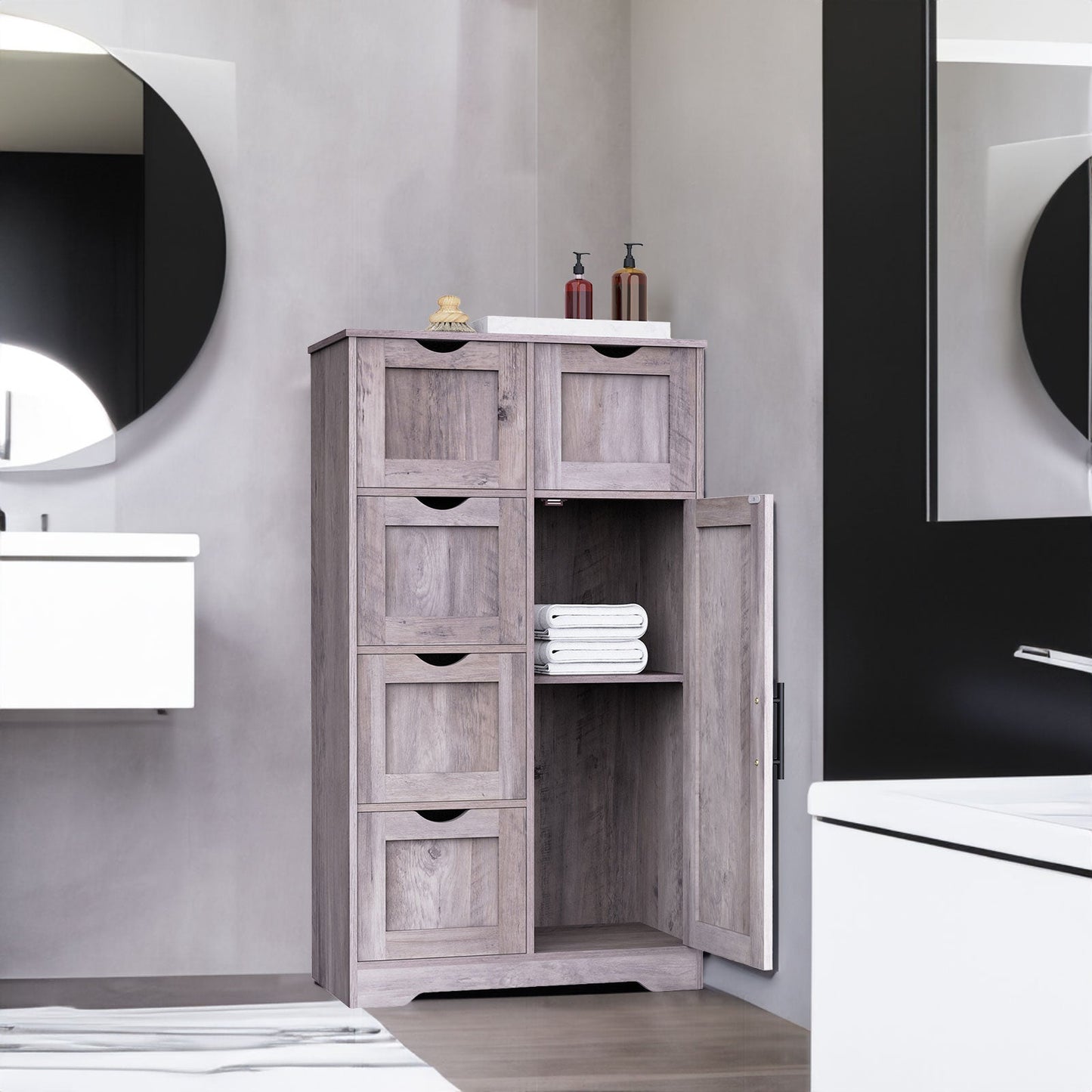 Armario de Almacenamiento de Baño Gris Elegante con 5 Cajones