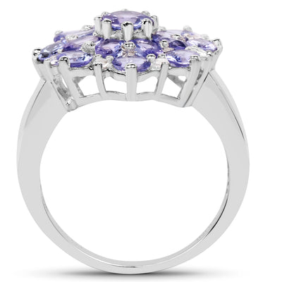 3.37 Carat Genuine Tanzanite and White Topaz Sterling Silver Ring