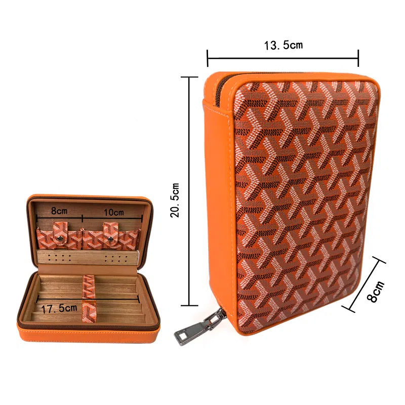 Carved version cigar box portable cedar wood cigar moisturizing box cowhide cigar box storage box Gaoxiba - Korvel