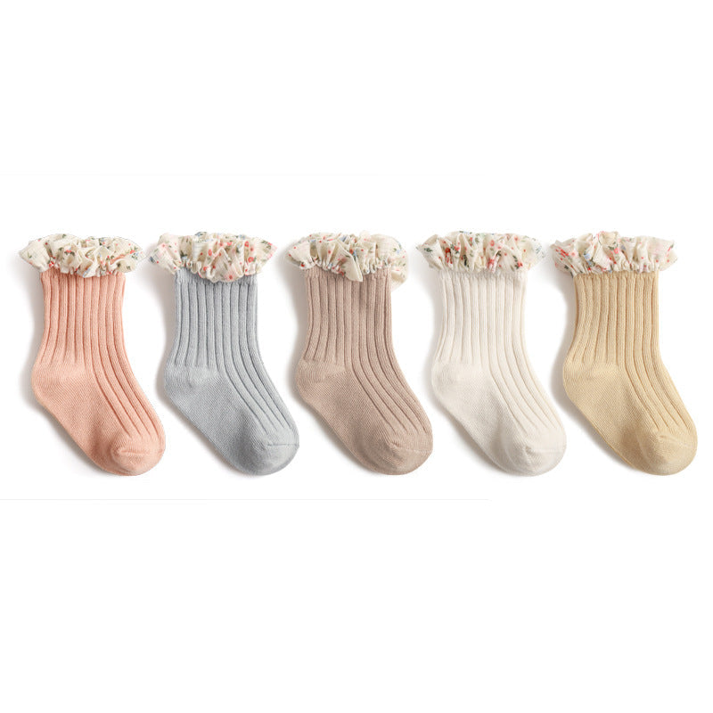 Korean Style Baby Socks with Floral Lace