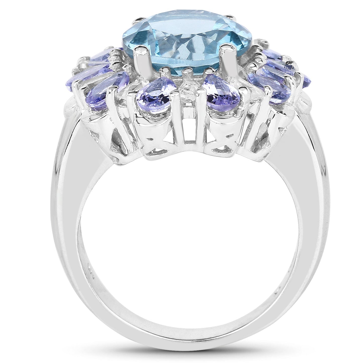 Anillo de plata esterlina con topacio azul de Londres y tanzanita de 6.19 quilates