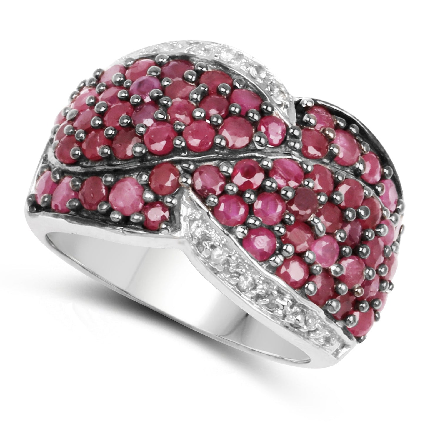 3.06 Carat Ruby & White Topaz .925 Sterling Silver Engagement Ring